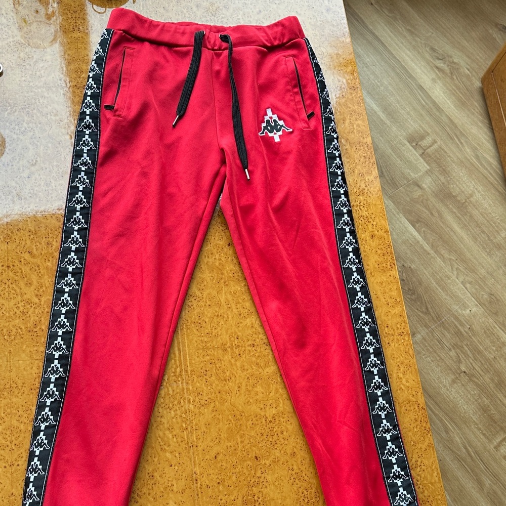 Marcelo Burlon County of Milan Red Joggers with Black and White Trim